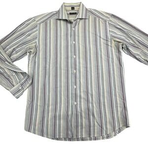 Bergdorf Goodman Shirt Mens Medium Multi Striped Cotton Long Sleeve Button Down